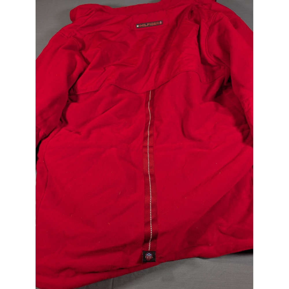 Tommy Hilfiger Reversible Fleece Jacket Red Black Hooded Mens Large Vintage - Picture 8 of 14